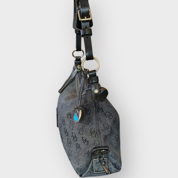 Authentic Dooney & Bourke Black DB Monogram Shoulder Bag w Duck Charm Vintage - Picture 9 of 16